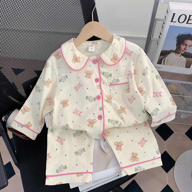 【米家原创】女童睡衣儿童春秋季薄款长袖卡通可爱开衫家居服套装