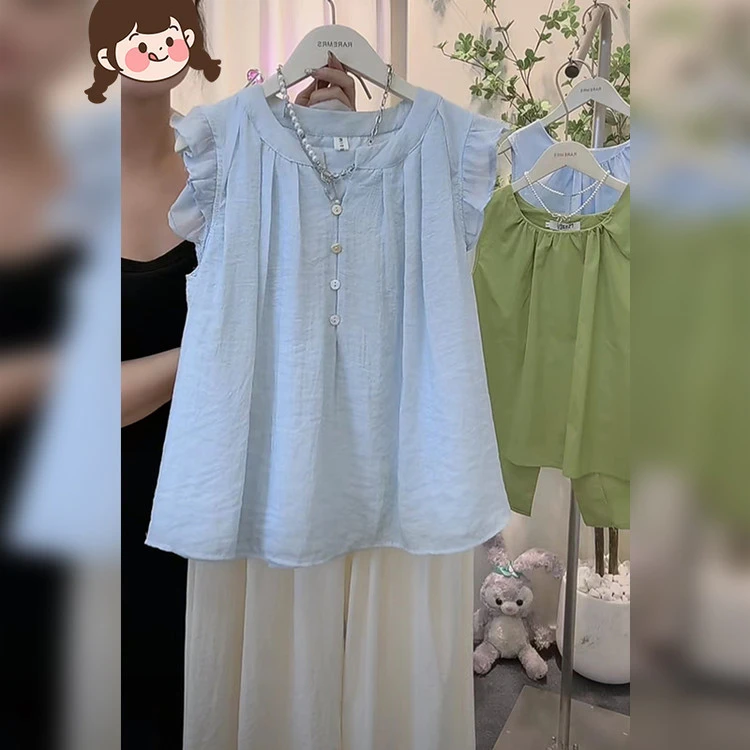 2025新款夏季甜美公主风女童蓝色无袖连衣裙百搭洋气裙子