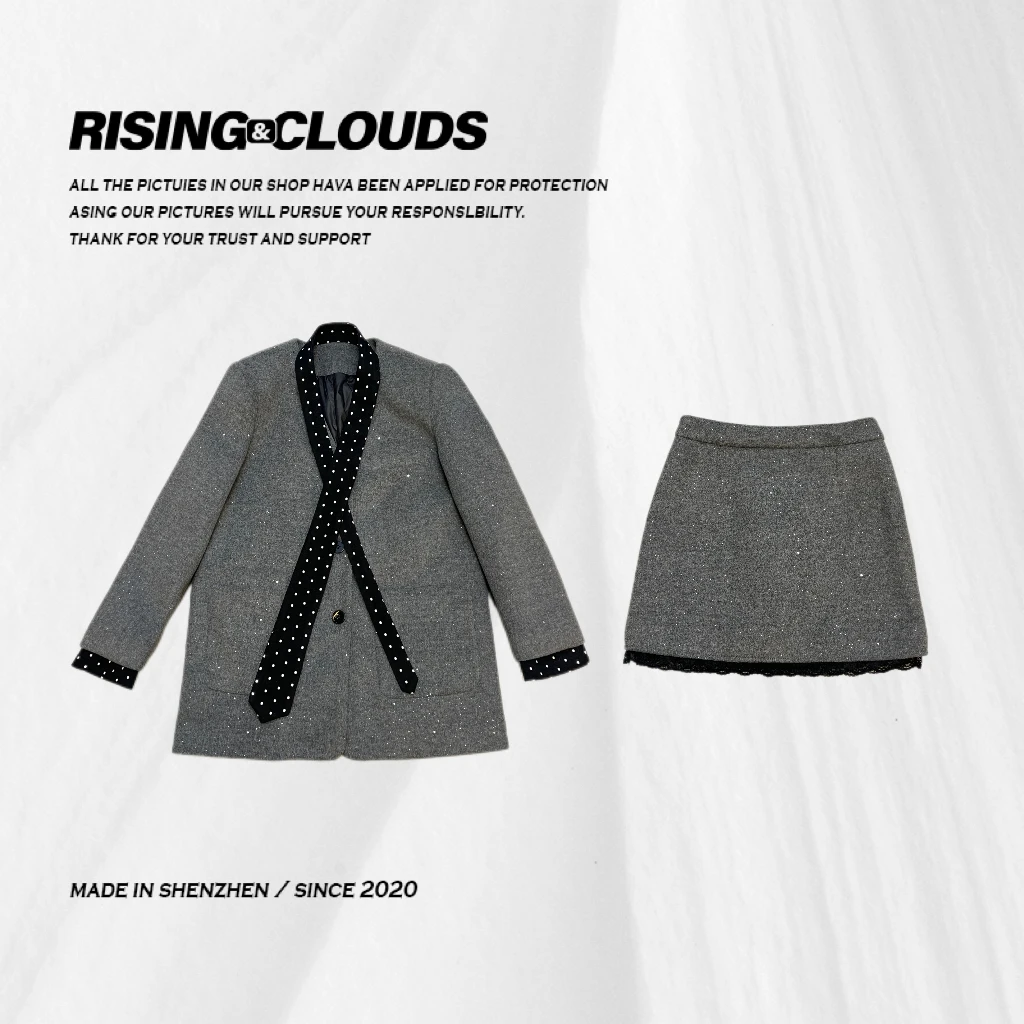 RISING&CLOUDS莎莎【空白格】2025早春深圳南油波点飘带套装010141