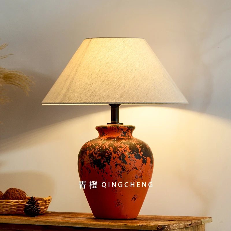 陶瓷客厅台灯侘寂风复古装饰民宿茶室灯禅意新中式卧室床头柜台灯
