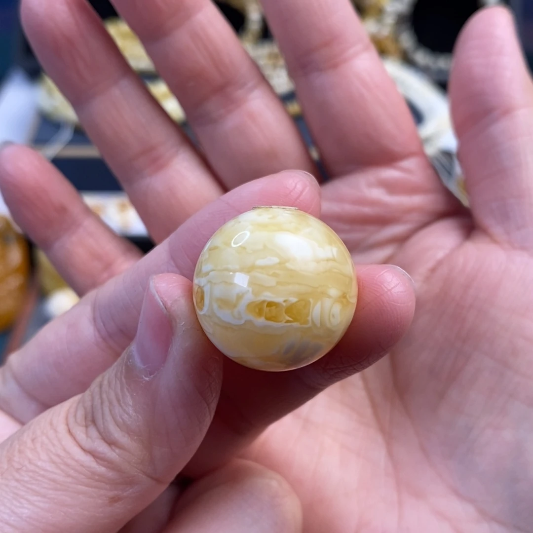 蜜蜡未镶嵌裸石虎皮纹圆珠单珠22