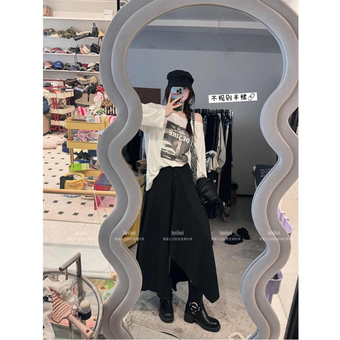 晶咕【秀场告急】设计师款下摆不规则高腰A字半身裙