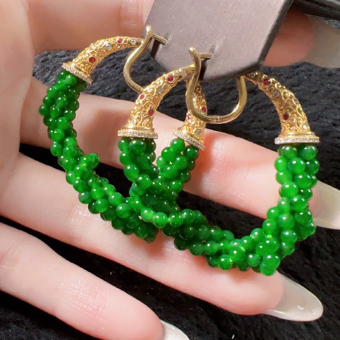 翡翠18K金镶嵌耳饰签收后24小时鉴赏期，过时不退