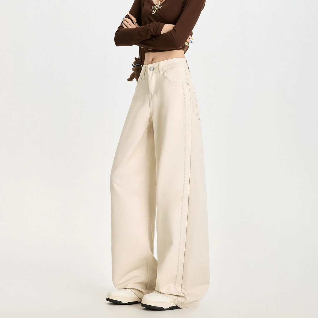 阔腿裤高腰直筒宽松显瘦长裤垂感牛仔裤女2025年新款海盐杏色高腰