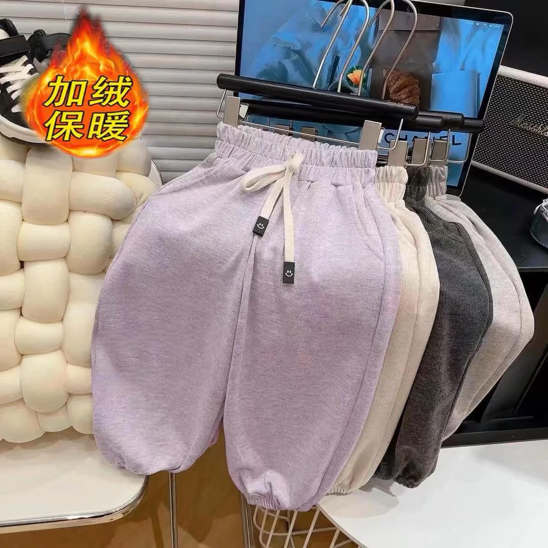 休闲裤冬季长裤女童装女童加绒裤子加厚保暖时尚黑色