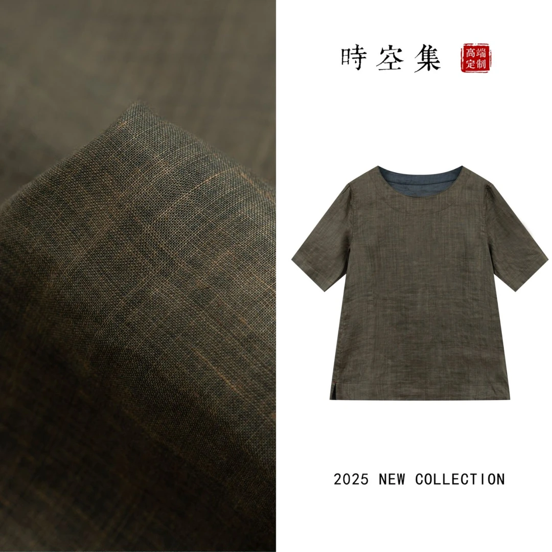 【拍一件等于两件】100%苎麻时空集夏新款小衫圆领套头短袖T恤0009