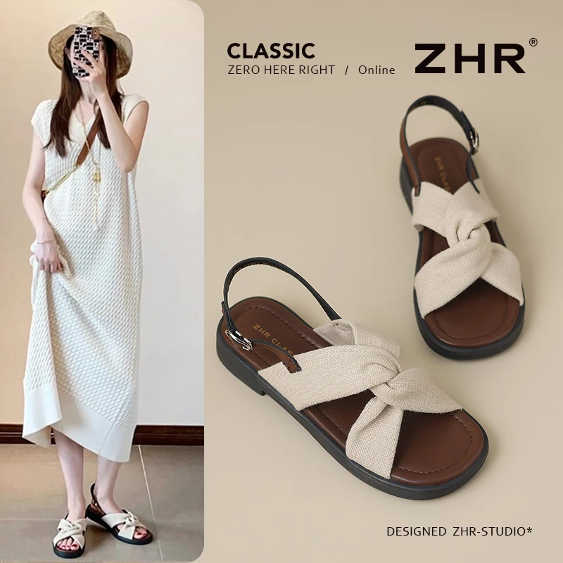 交叉带凉鞋女款2025新款爆款复古平底出游百搭鞋子软底不累脚拖鞋