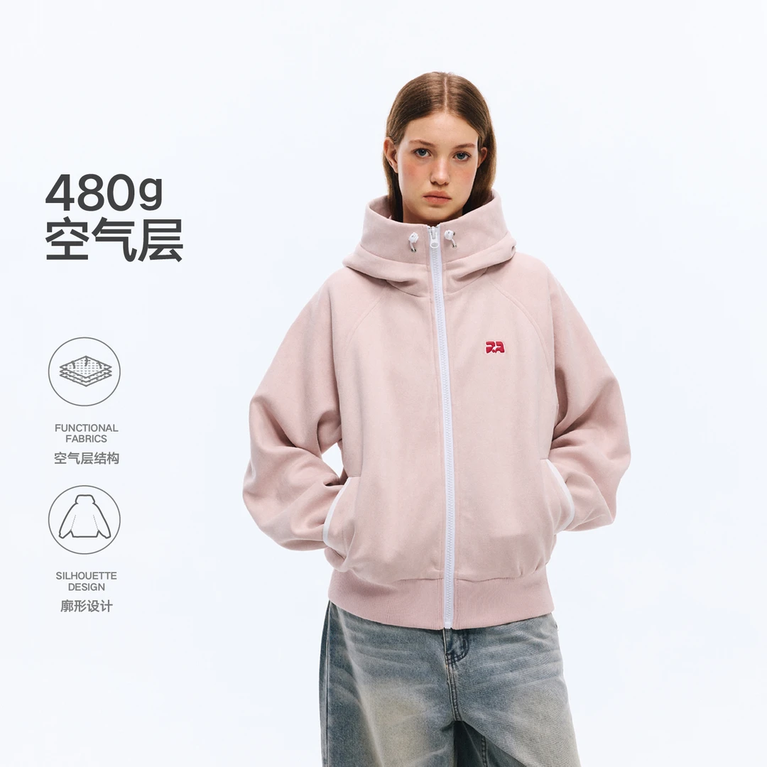 RASS仿麂皮空气层开衫卫衣运动户外休闲情侣连帽保暖秋冬廓形潮流