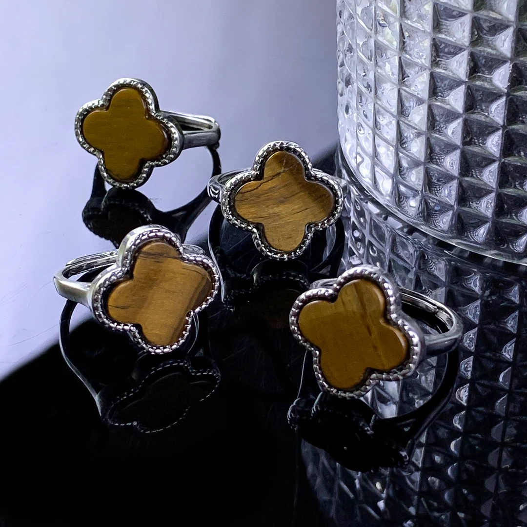 CT11104六彩明珠木变奇石四叶草戒指-活口多样发其一