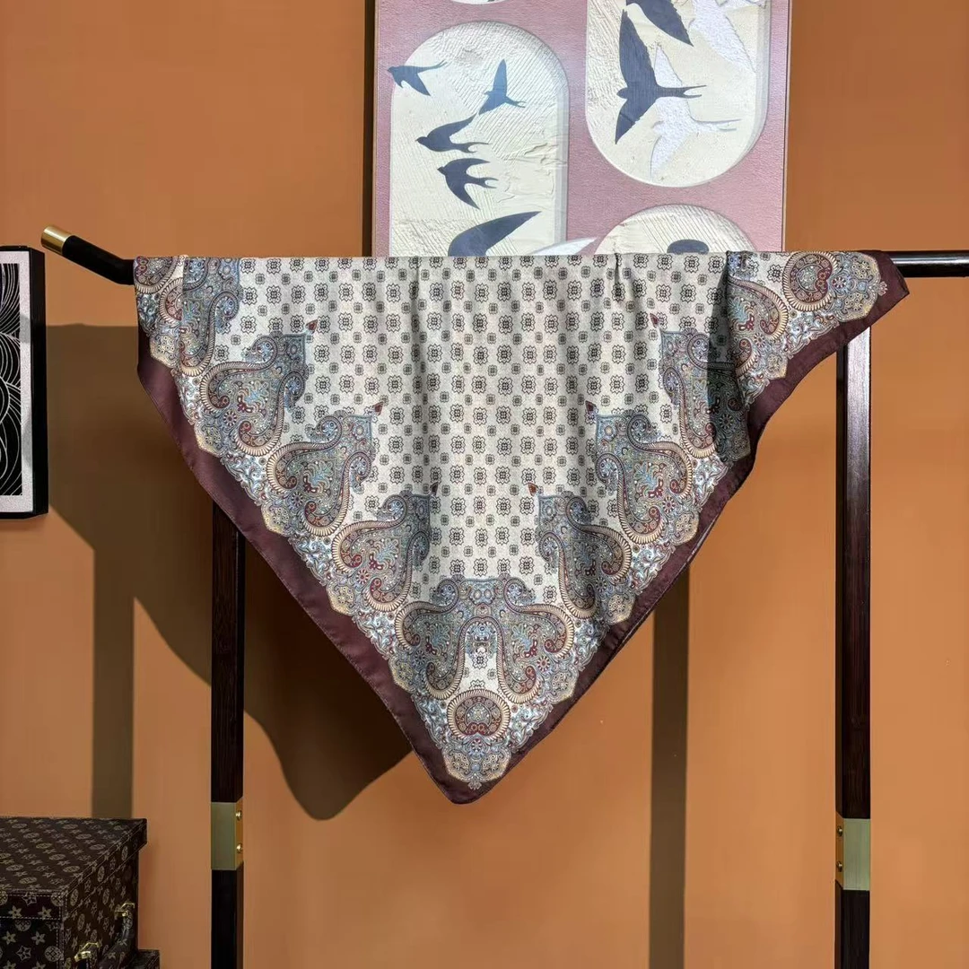 新款【米棕序】85精边重磅香云丝毛高货重磅国风高端丝巾-W1