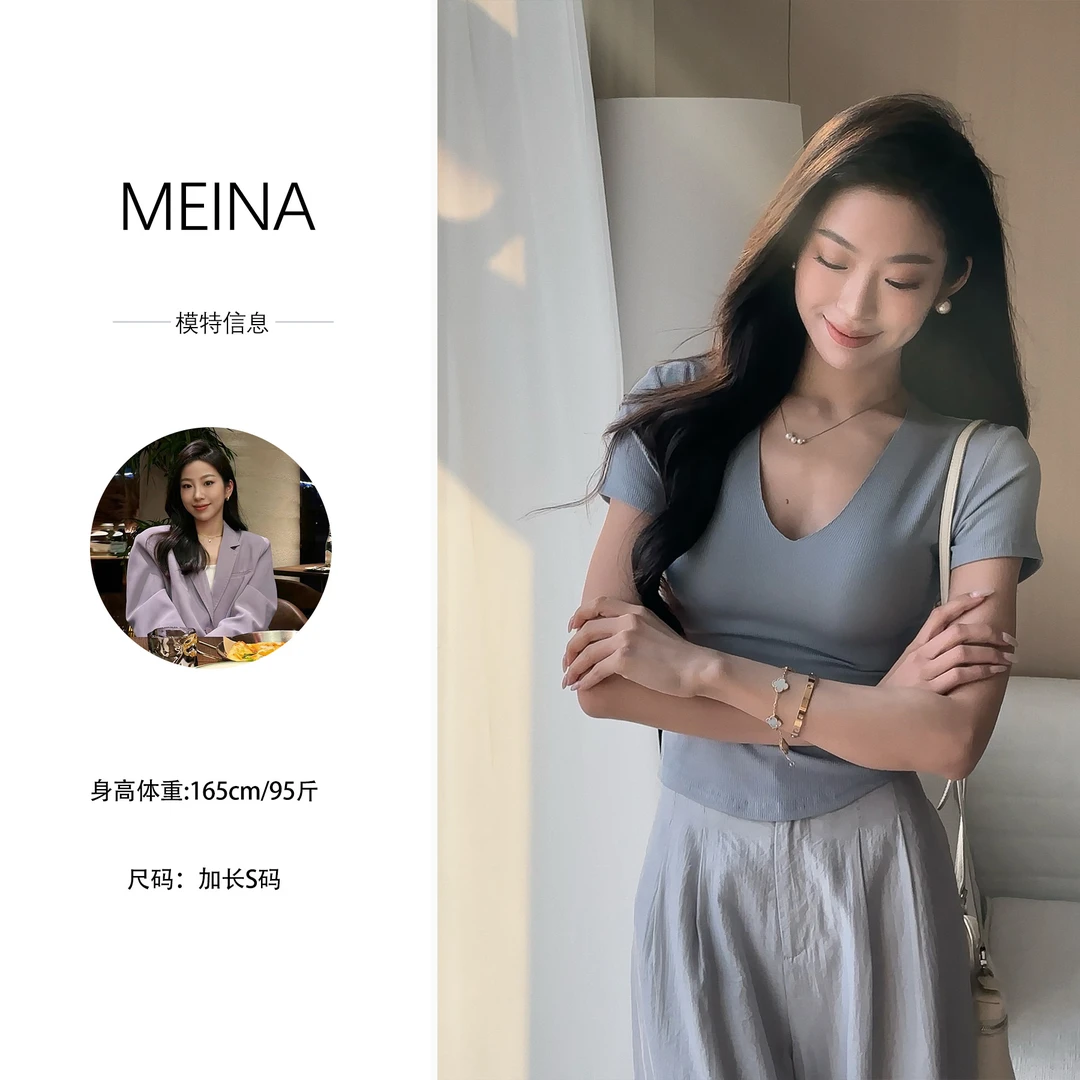 MEINA专属【观想空间】气质百搭2025新款短袖时尚修身显瘦百搭上衣