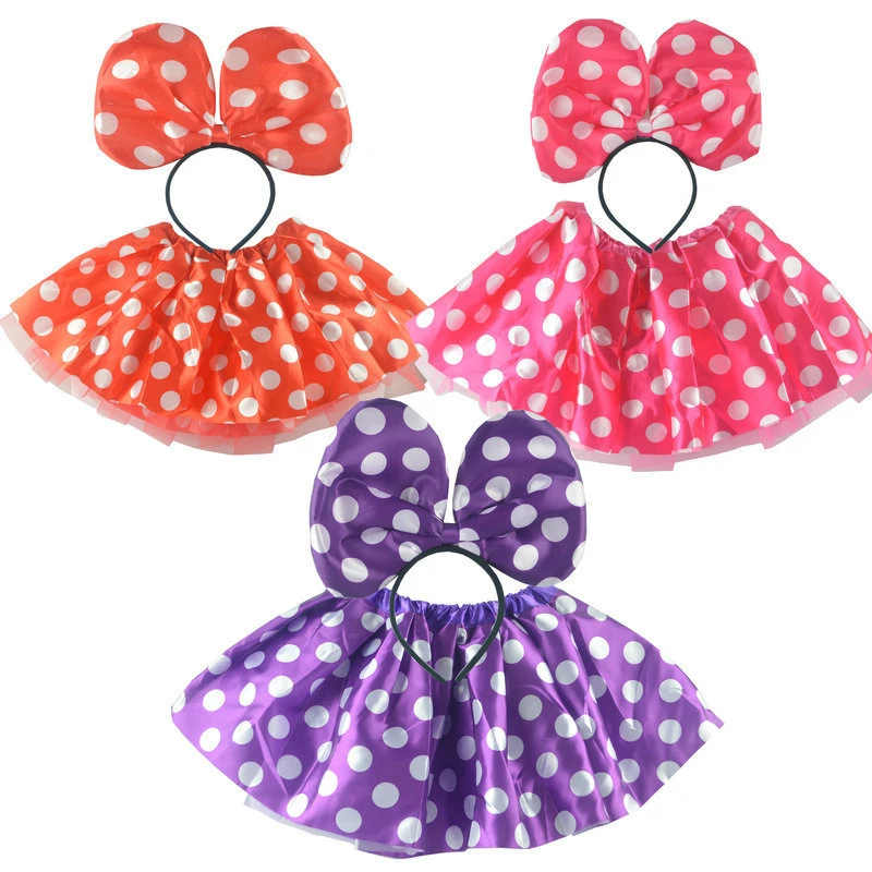 公主裙圆点网纱裙舞蹈表演蓬蓬裙 舞台演出摄影服 蝴蝶结头饰发箍