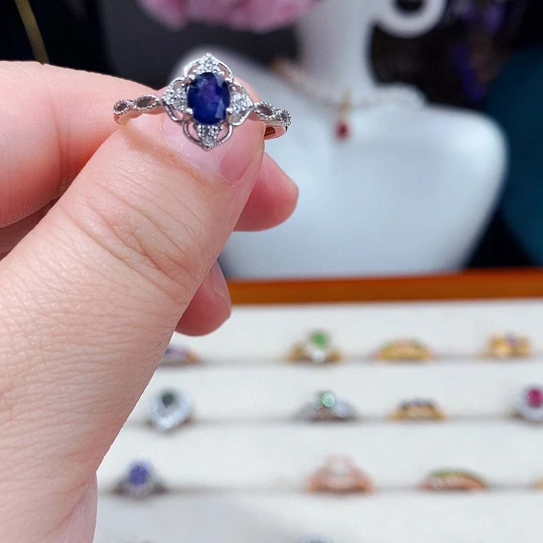 蓝宝石戒指银S925镶嵌