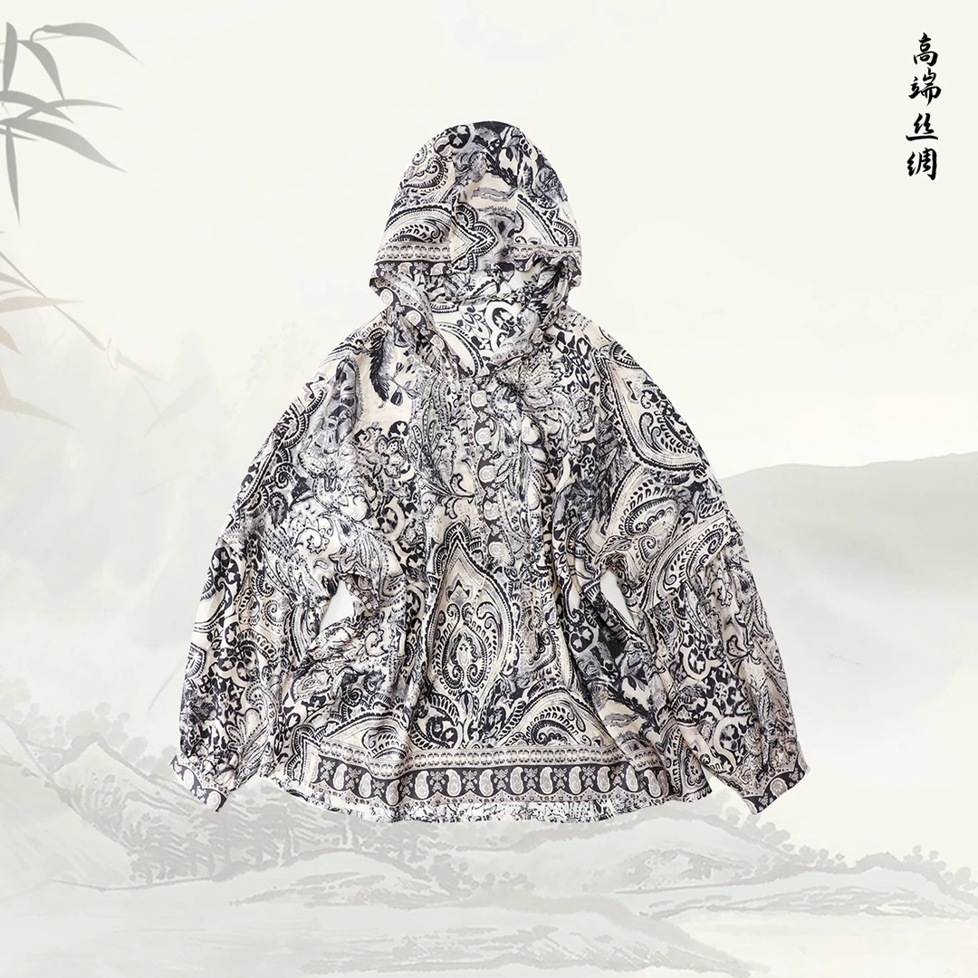 【似锦】品牌新款轻盈高级花印花桑蚕丝长袖上衣516128