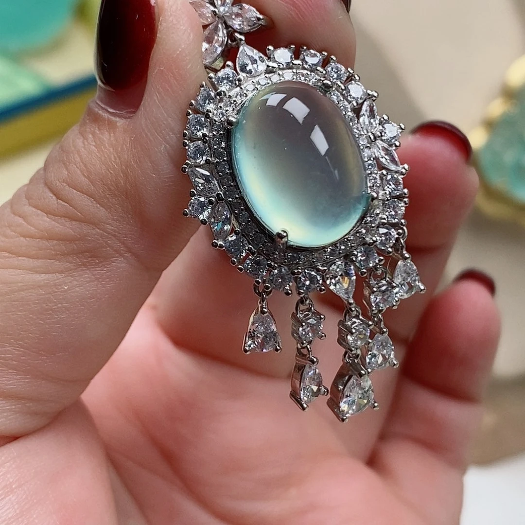 银S925镶嵌蛇纹石玉吊坠