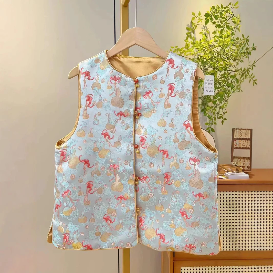 XH1A172-1060新中式宋锦马甲女新款国风唐装葫芦双面双穿提花背心