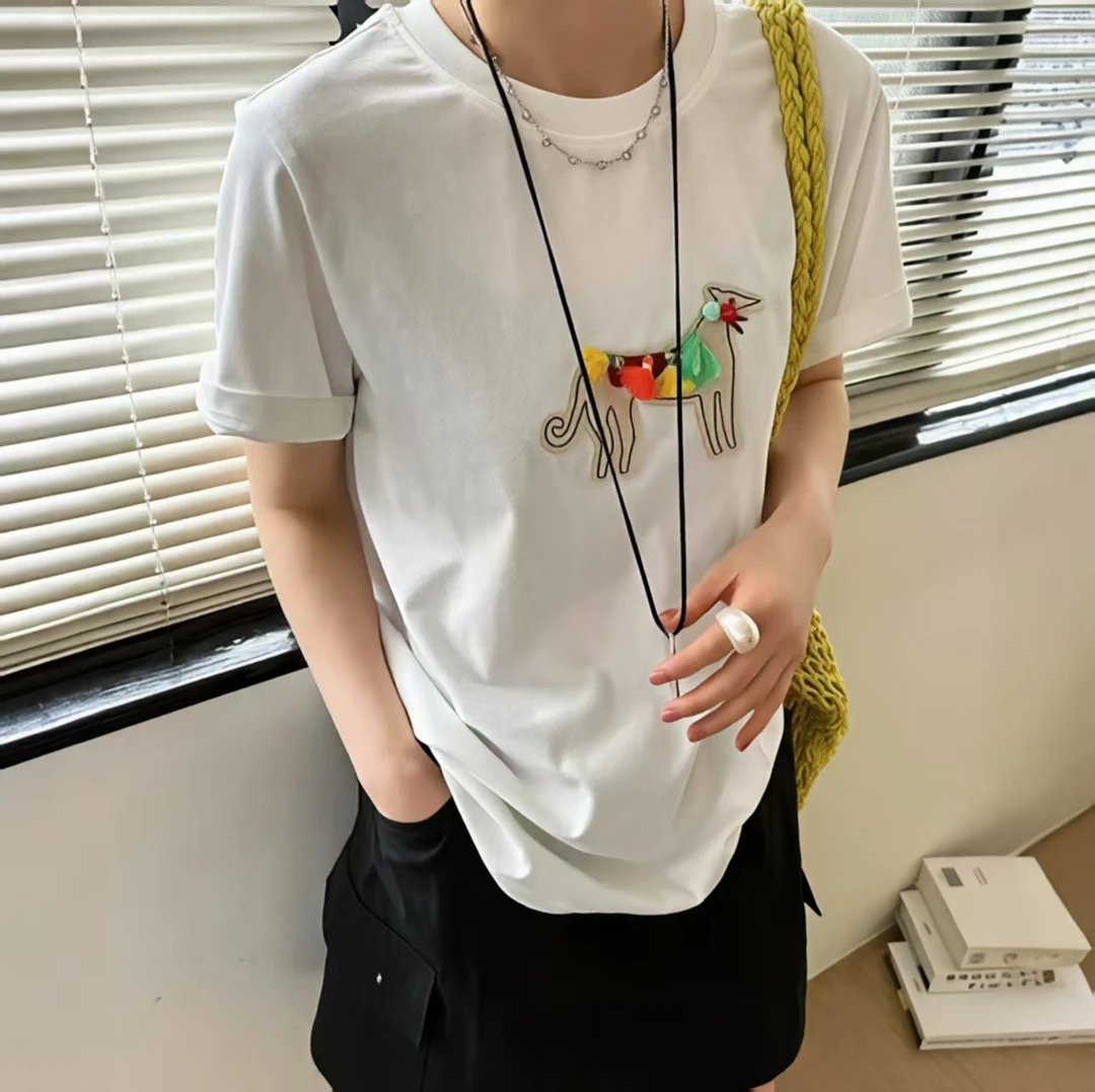 【Luu】夏季新款刺绣彩色小马百搭休闲显瘦正肩短款T恤