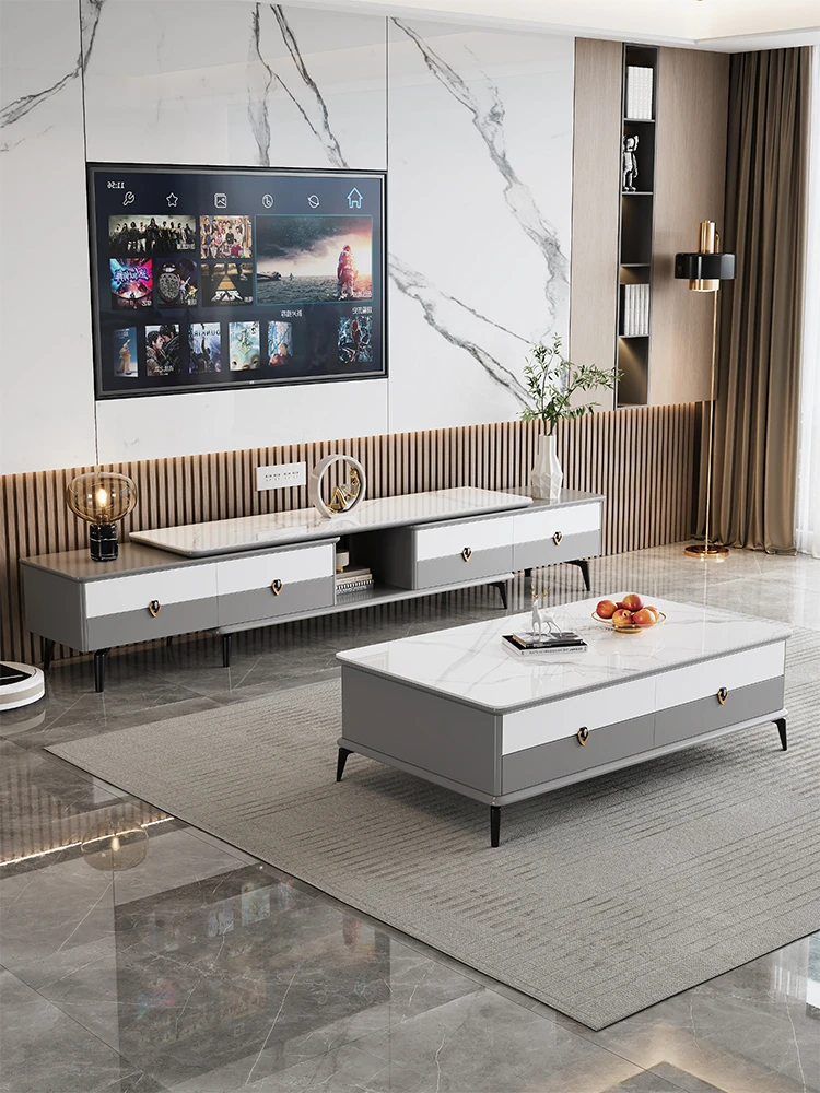 意式现代茶几电视柜组合轻奢茶几客厅简约储物