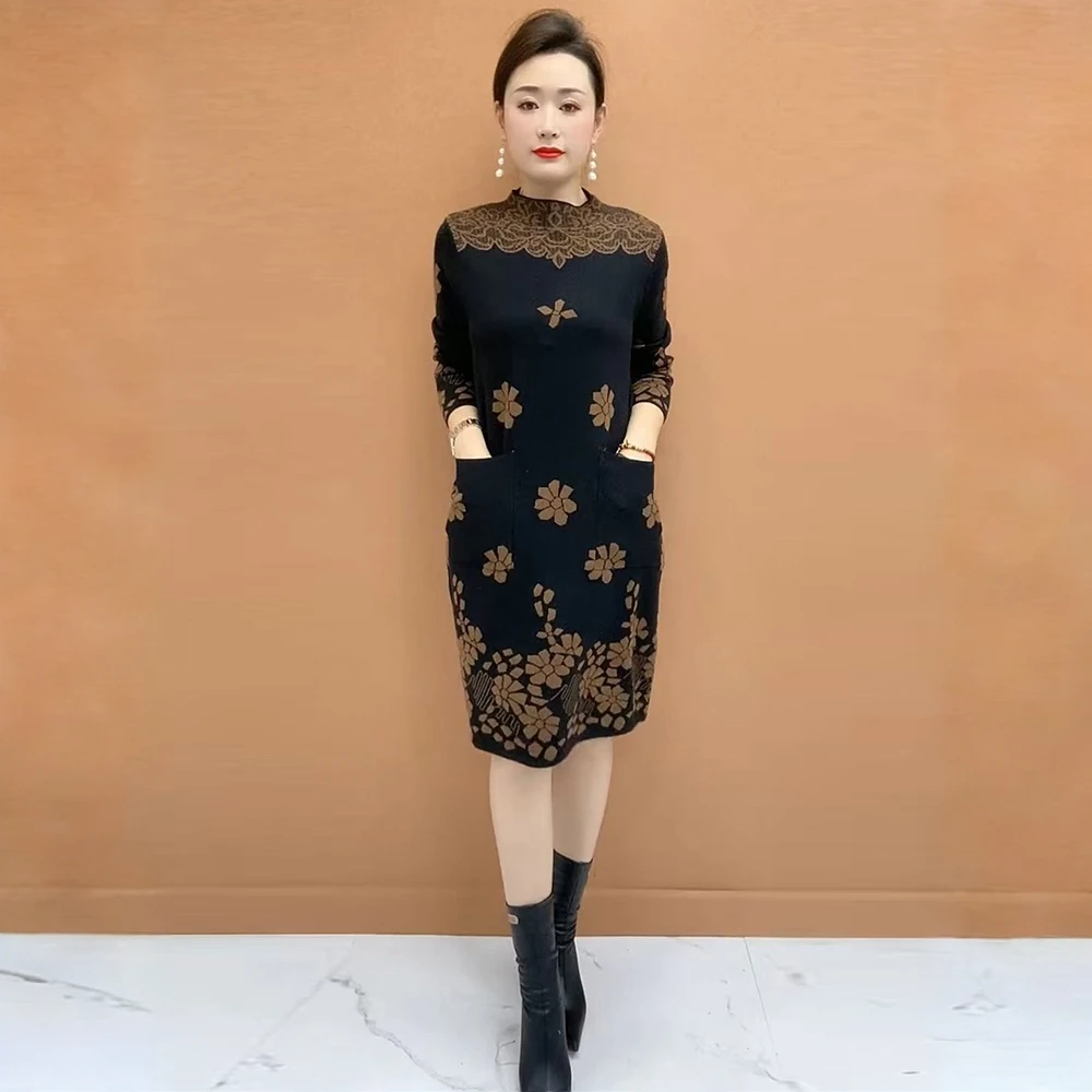 128水貂绒毛衣宽松外穿秋冬装2025新款加厚中长款打底长袖连衣裙