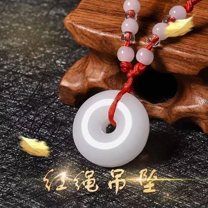 古法工艺精美白色圆形小平安扣吊饰品【CH】