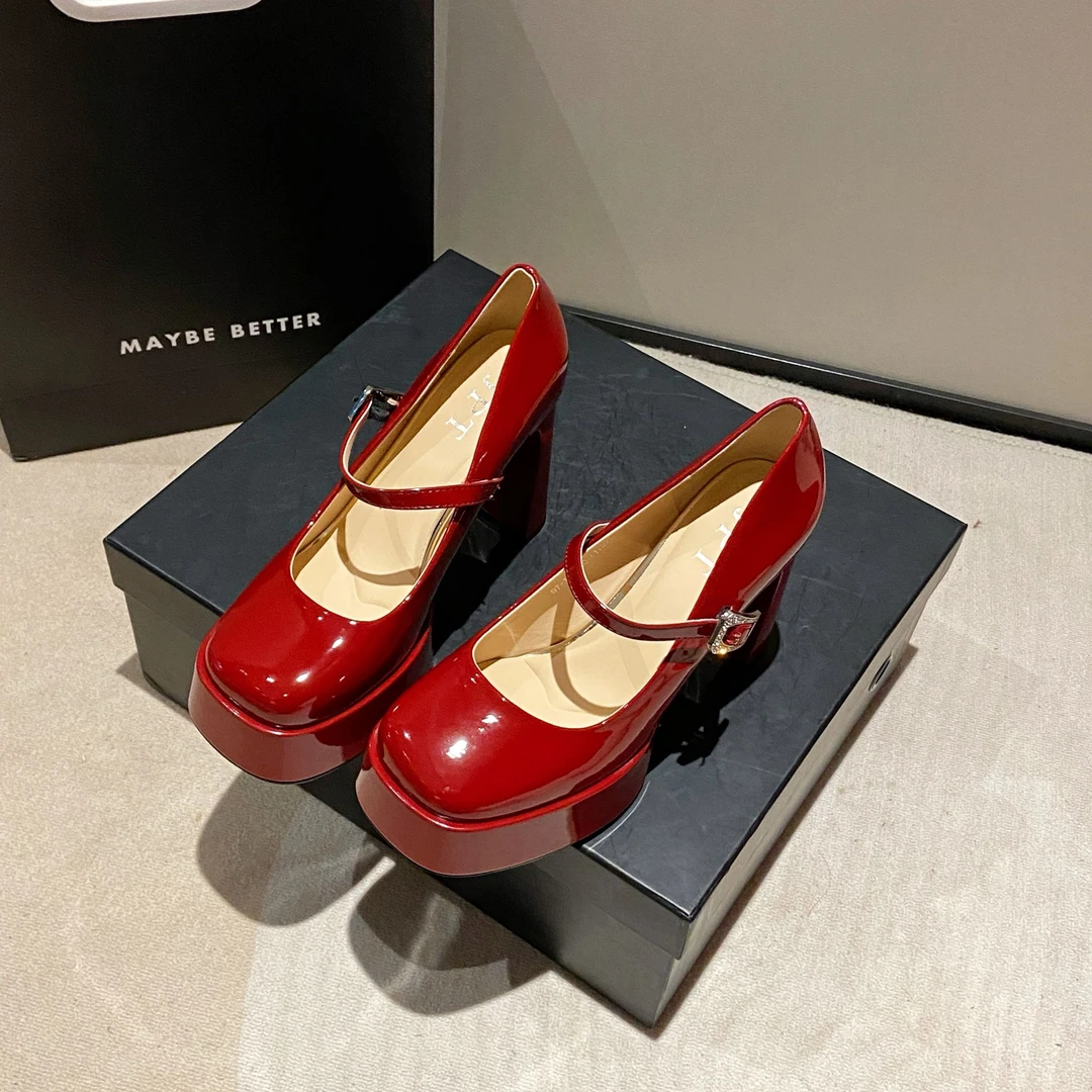 【10公分】法式气质圆头2025新款厚底防水台一字带玛丽珍高跟鞋鞋