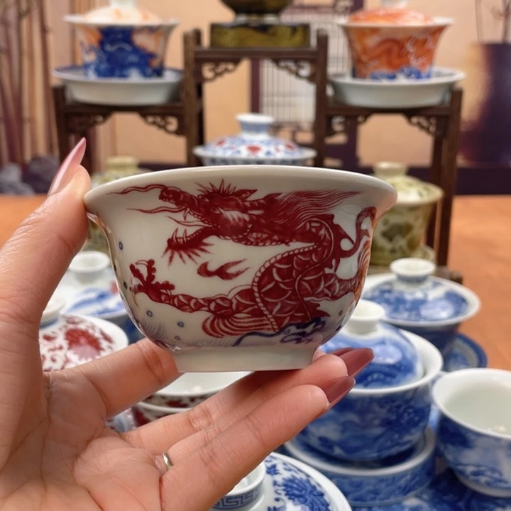 陶摆件鱼化龙压手杯