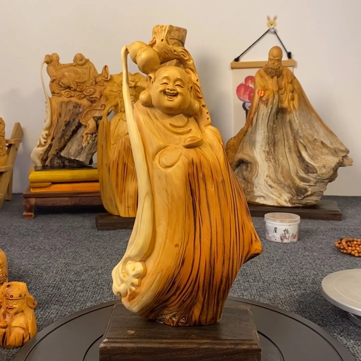 柏木（崖柏）崖柏弥勒佛摆件根雕工艺品