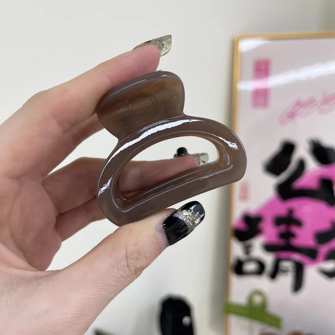L663亚麻棕4.5cm小包子抓夹高级感新款抓夹简约气质百搭小女孩