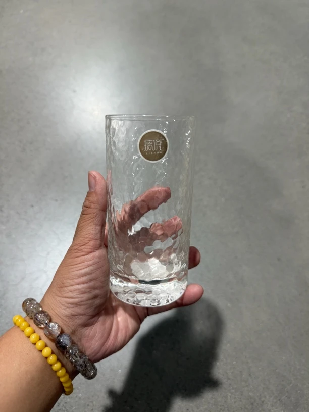 玻璃杯手持杯花纹直筒大口径喝水杯成人家用透明简约