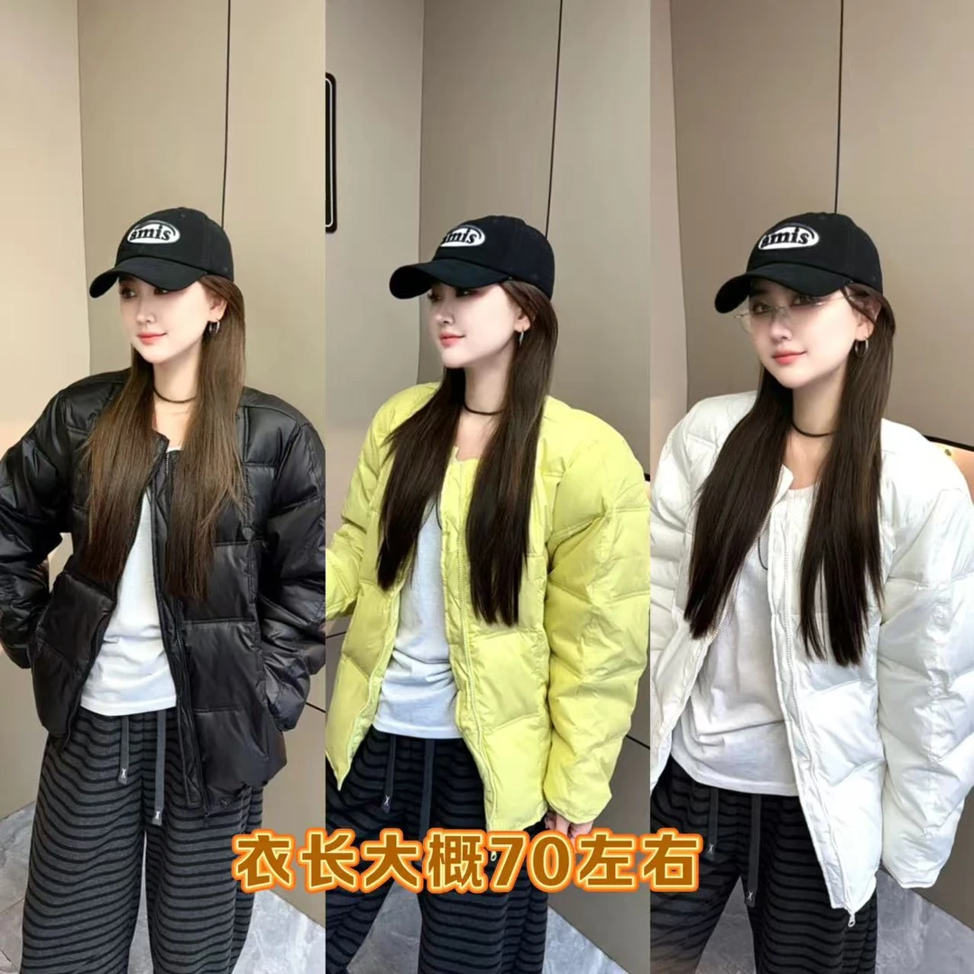 豆腐块圆领压线宽松韩系棉衣外套