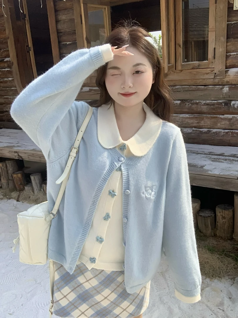 【大码】1300微胖女装胖mm假两件套头针织毛衣女秋冬设计显瘦上衣