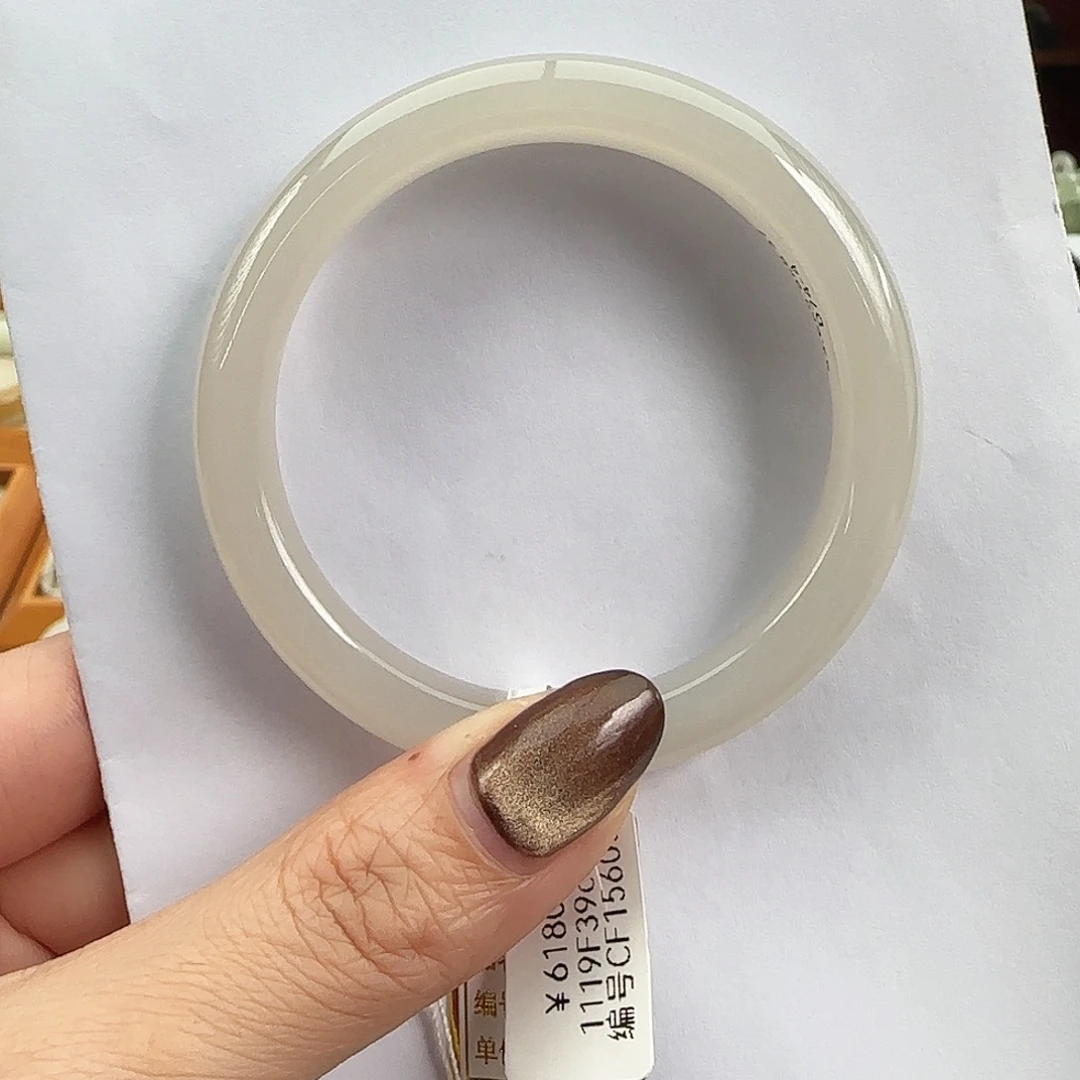 和田玉未镶嵌手镯冰胶 藕紫窄正圈53-54 福利