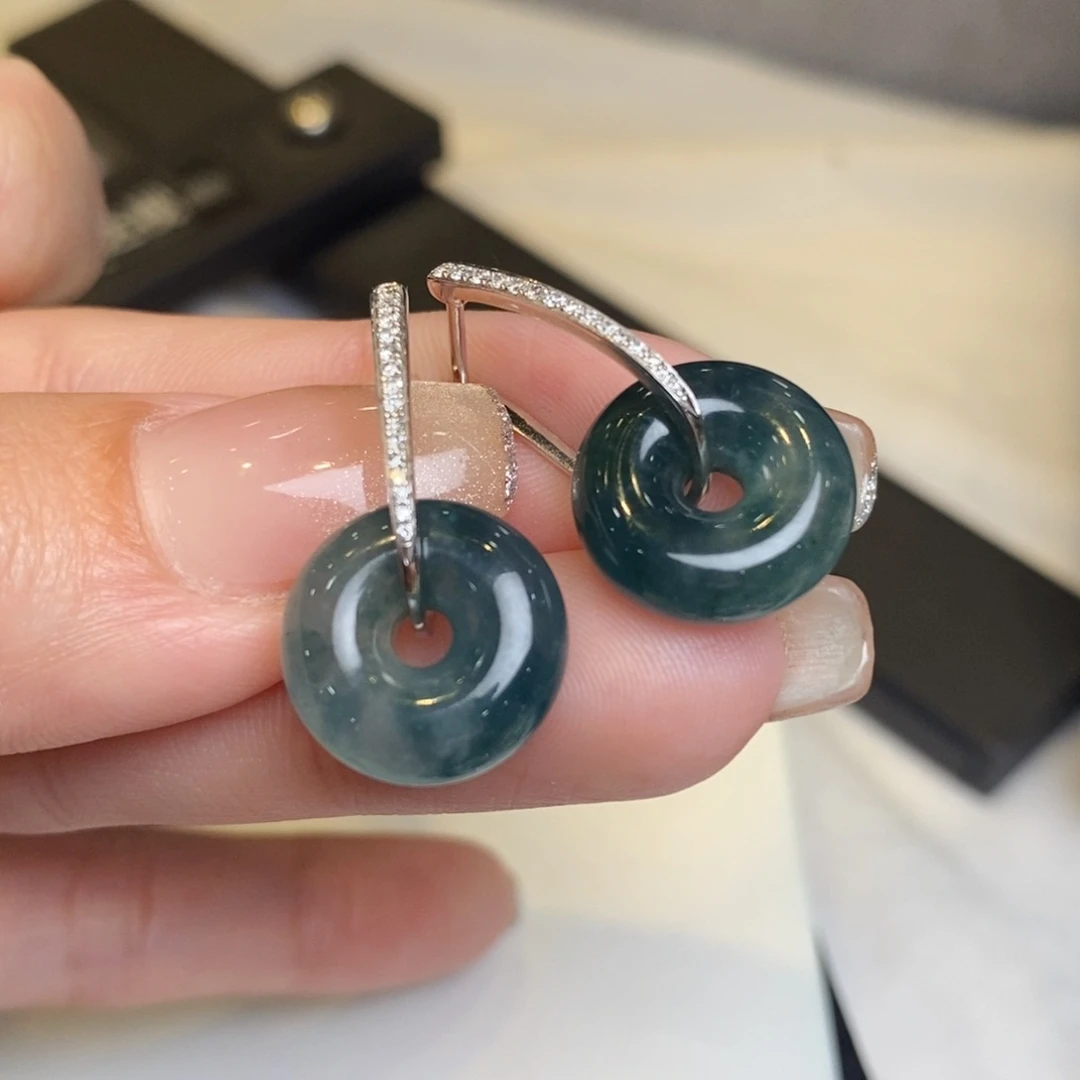 翡翠耳饰18K金镶嵌甜甜圈