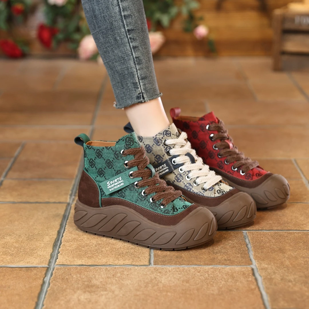 千之恋断码现货增高4CM2025春复古高帮鞋休闲高能感真皮女鞋2979