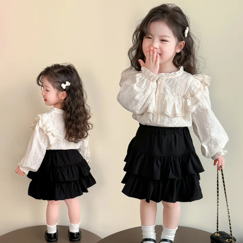 女童衬衫套装2025新款儿童春秋装韩版洋气女宝宝春季蛋糕裙两件套