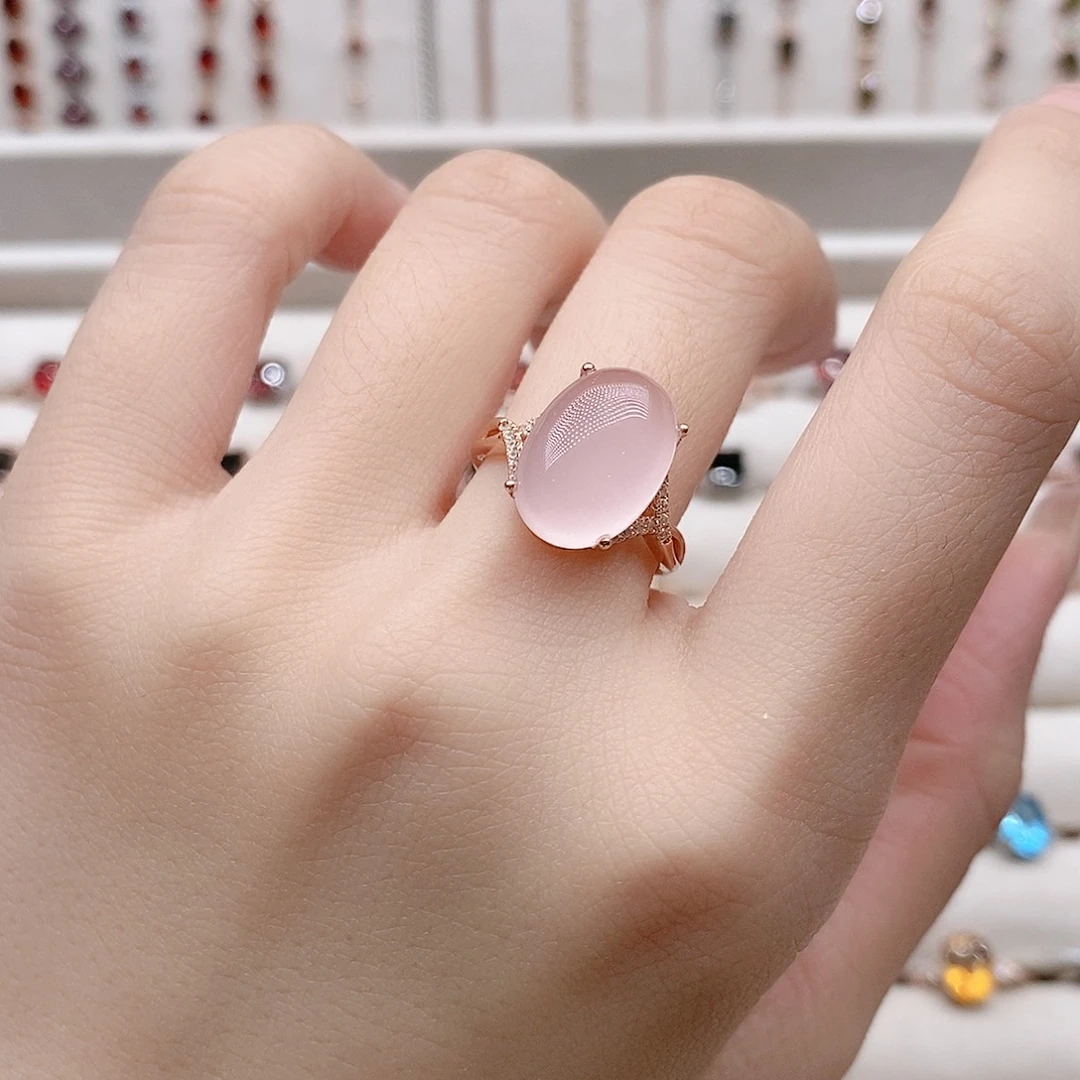 芙蓉石银S925镶嵌戒指开口