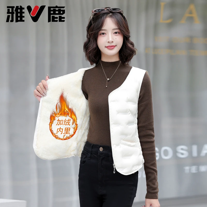 V/雅鹿2025新款雅鹿羽绒马甲女轻薄短款加绒保暖内胆贴身背心内穿
