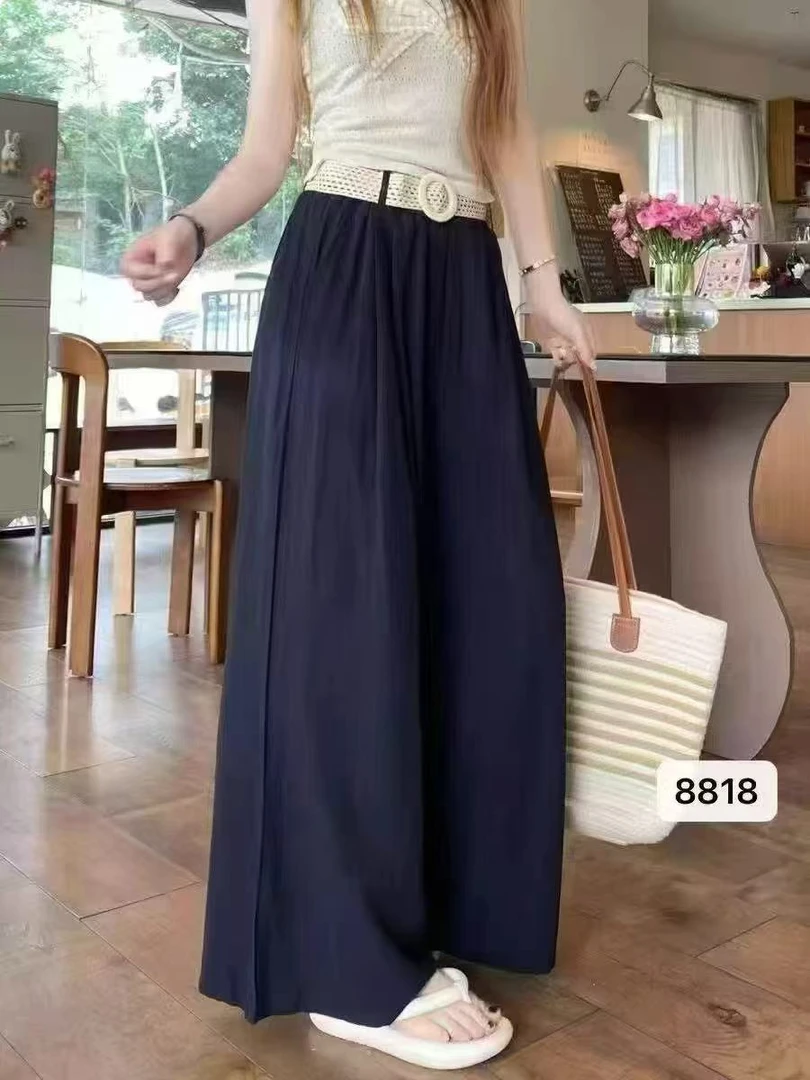 8818夏季新款松弛感织腰带阔腿女裙裤