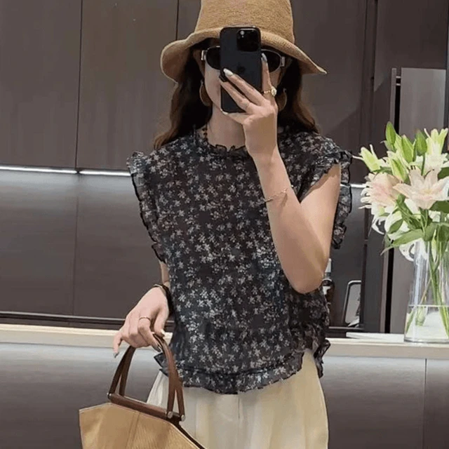 时尚复古碎花设计感短袖衬衫女夏季新款洋气法式小众高级感上衣出