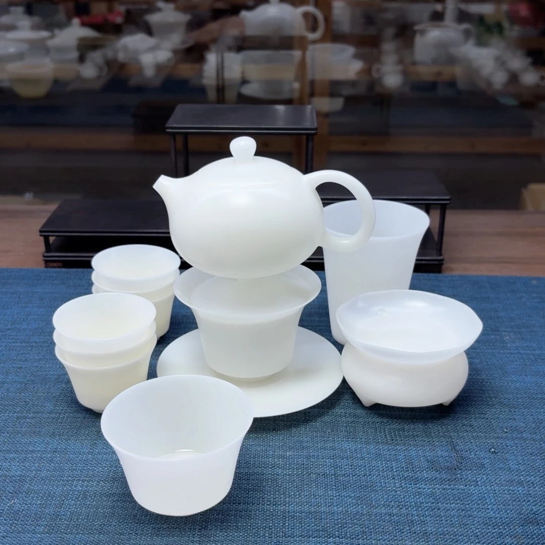 素烧薄胎璞玉冰种玉瓷茶具