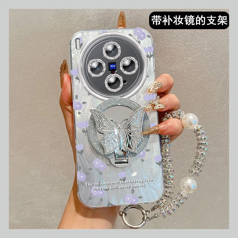 全包摄像头VIVOX300手机壳蝴蝶镜子V2509A软壳x300pro羽纱小碎花