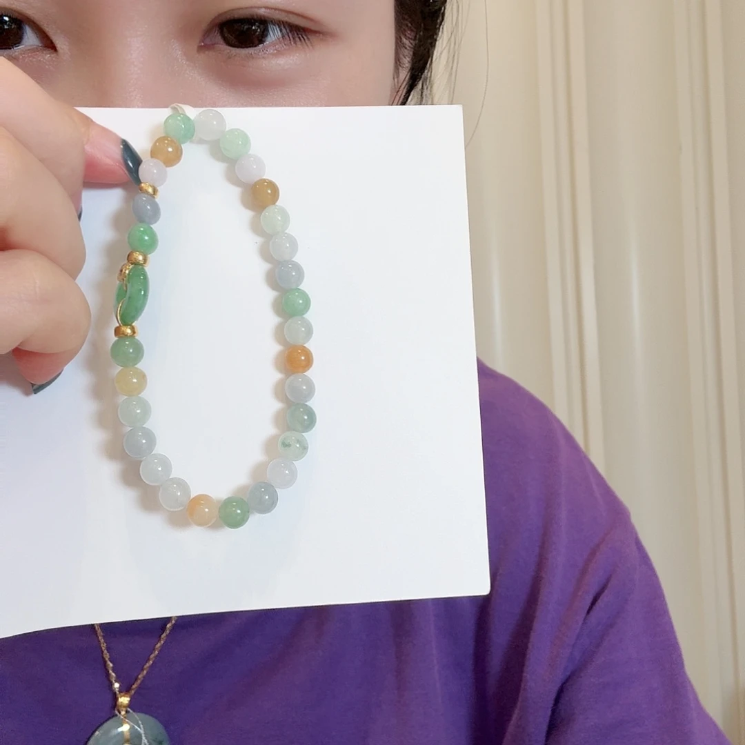 翡翠18K金镶嵌手链翡翠手链mq