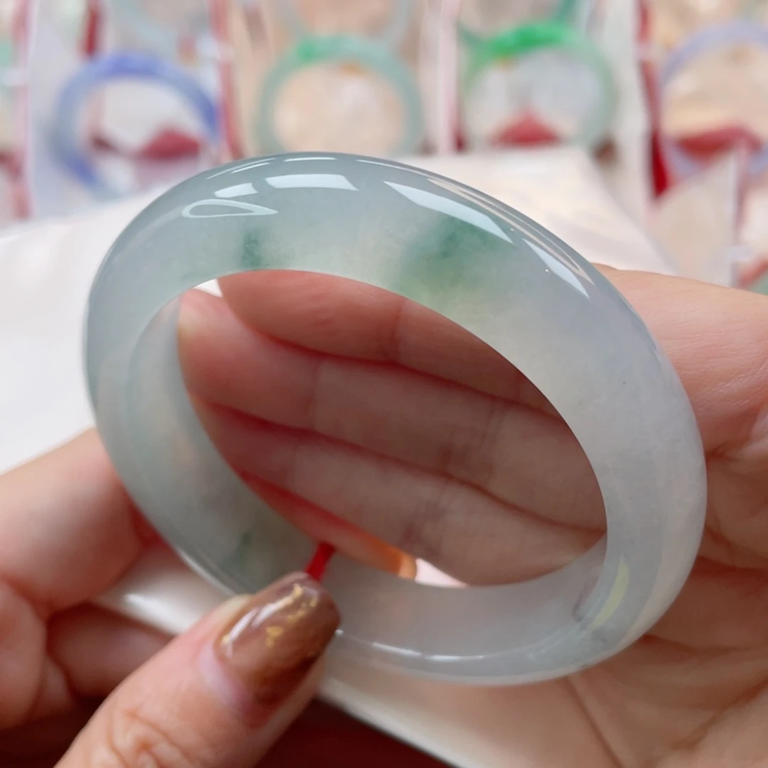 未镶嵌手镯翡翠55.8正圈 烟雨江南 朦朦胧胧 冰胶共存10