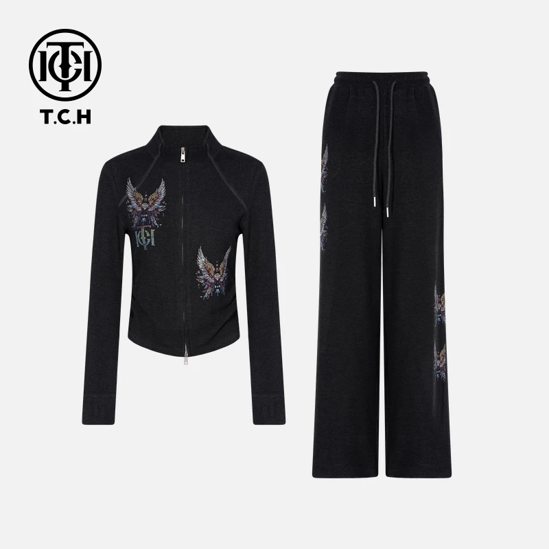 TCH-轻奢秋季时尚深灰色慵懒风女装卫衣套装T75C07E1037tch