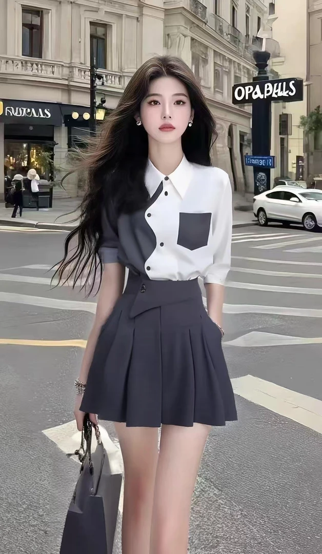 夏季一字肩辣妹性感夏季短袖纯欲气质时尚两件套收腰套设计感短裙