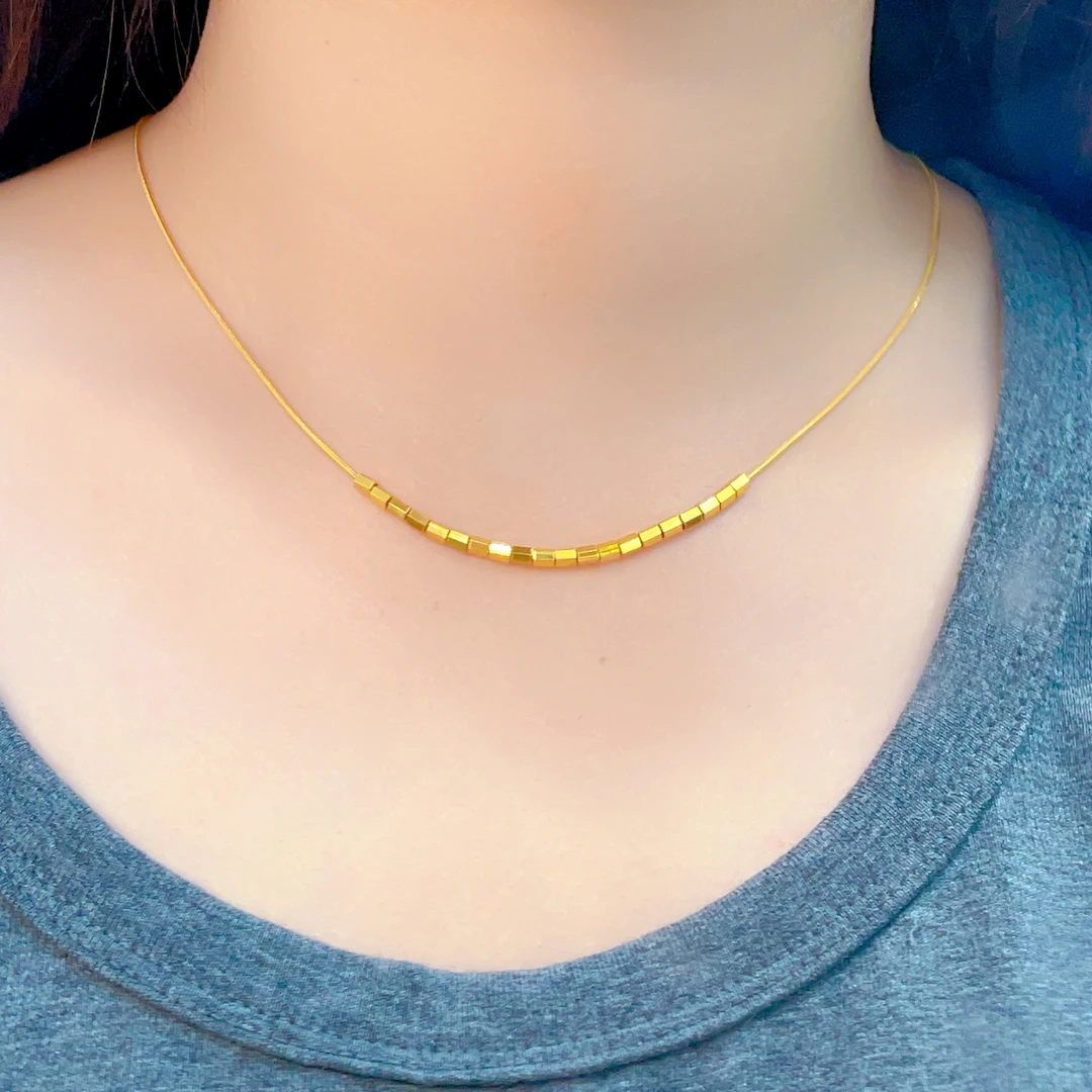 宝裕华黄金足金999 5G精工蛇骨方糖项链