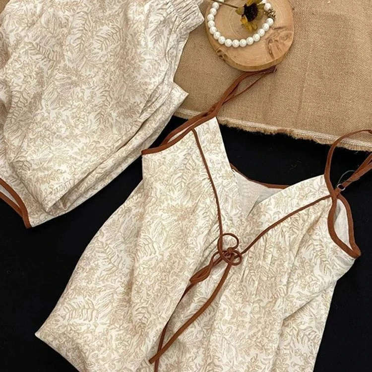 【高级感十足】年带胸垫睡衣女夏季吊带长裤新中式高级感家居服