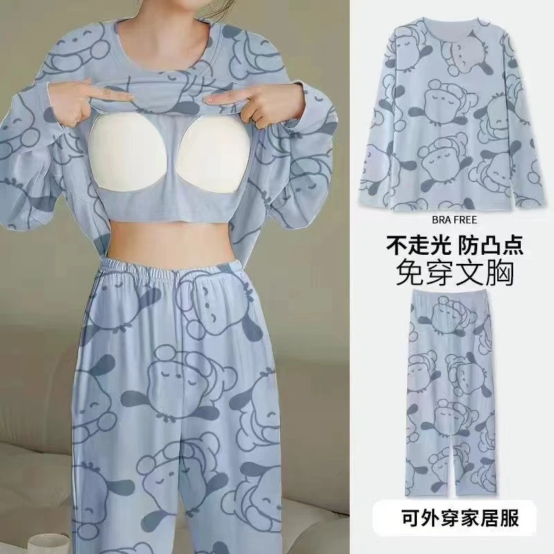 韩版大码睡衣女长袖春秋款卡通可爱睡衣女士家居服可外穿
