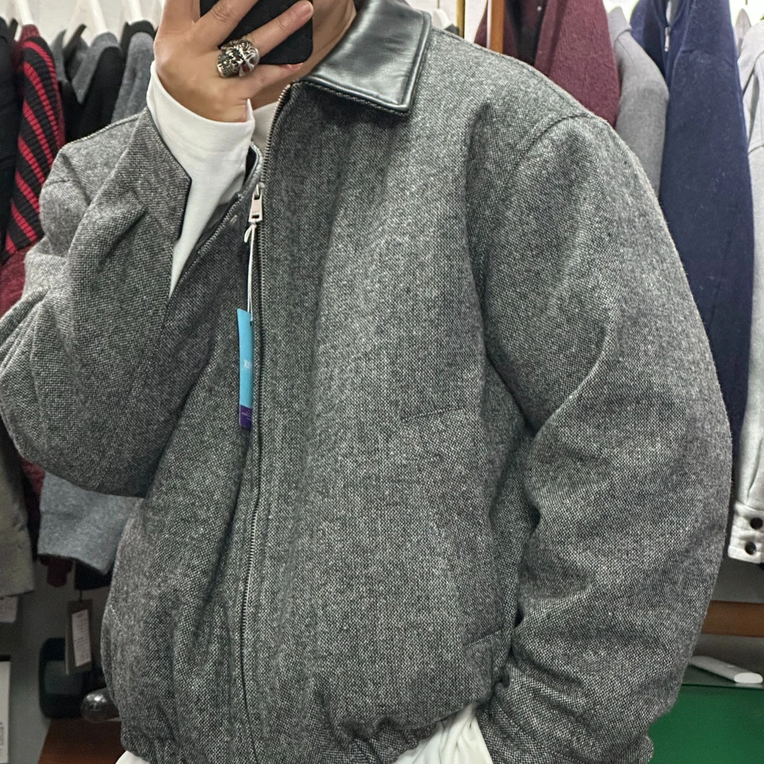 高品质时尚潮牌短款痞帅老钱风翻领百搭夹克羽外套-91074