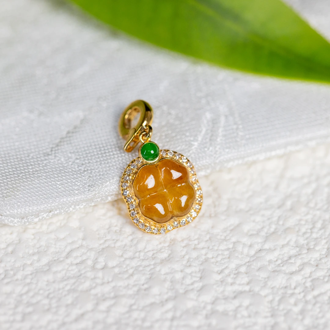 【新品】天然A货翡翠-18K镶嵌-黄四叶草提溜